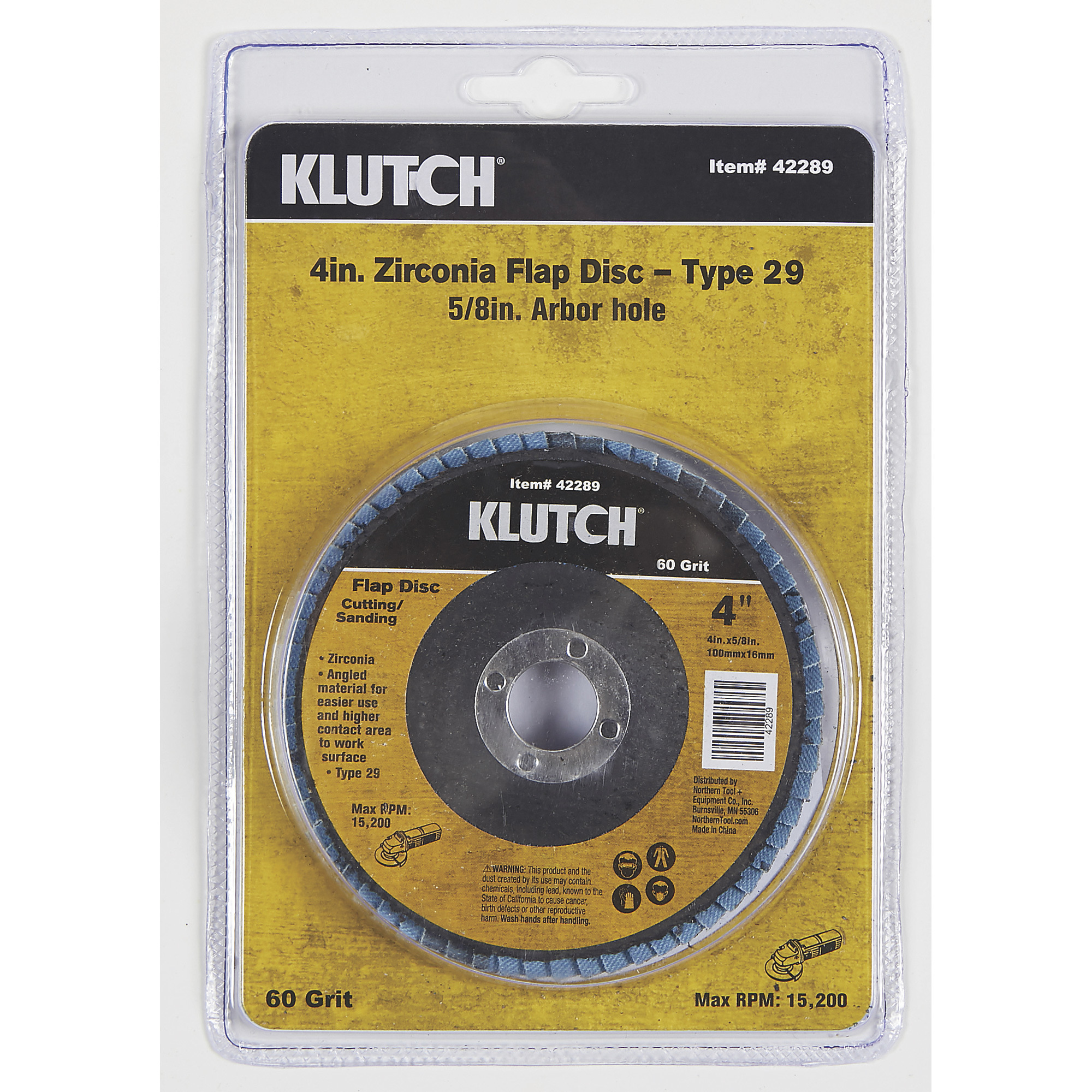Klutch Flap Disc, 4in., 60 Grit, Type 29, 5/8in. Arbor, For Angle Grinders